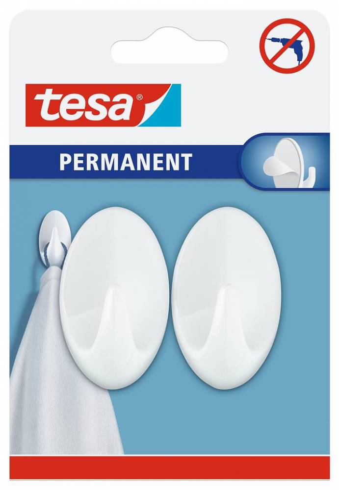 TESA SELF-ASHESIVE HOOKS WHITE 2PCS PERMANENT SMALL